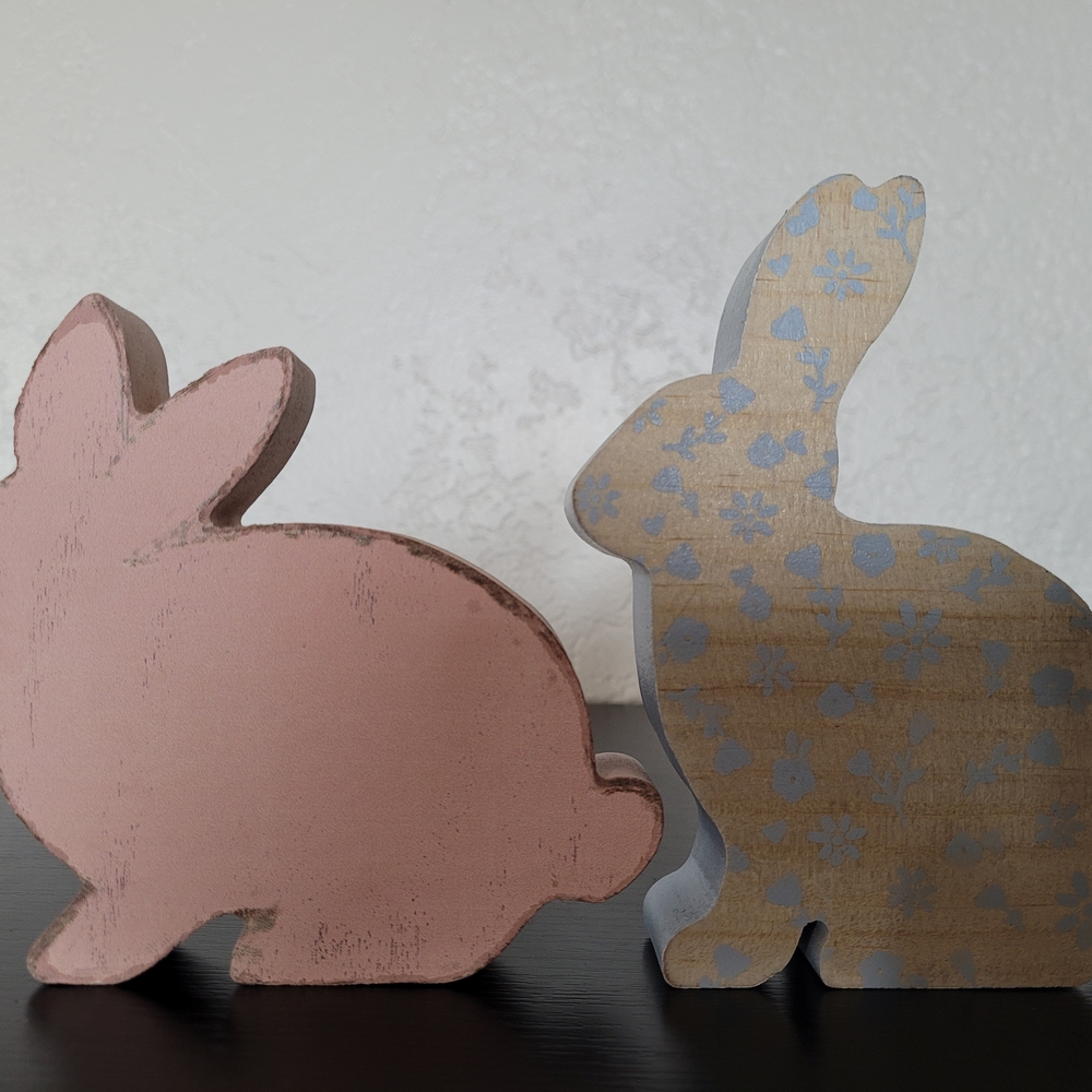 Decorative Wooden Bunny Set - Pink and Blue